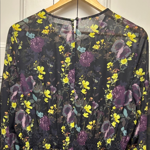 Unique21 Floral Long Sleeve Dress in Black with Purple and Yellow - Picture 9 of 12